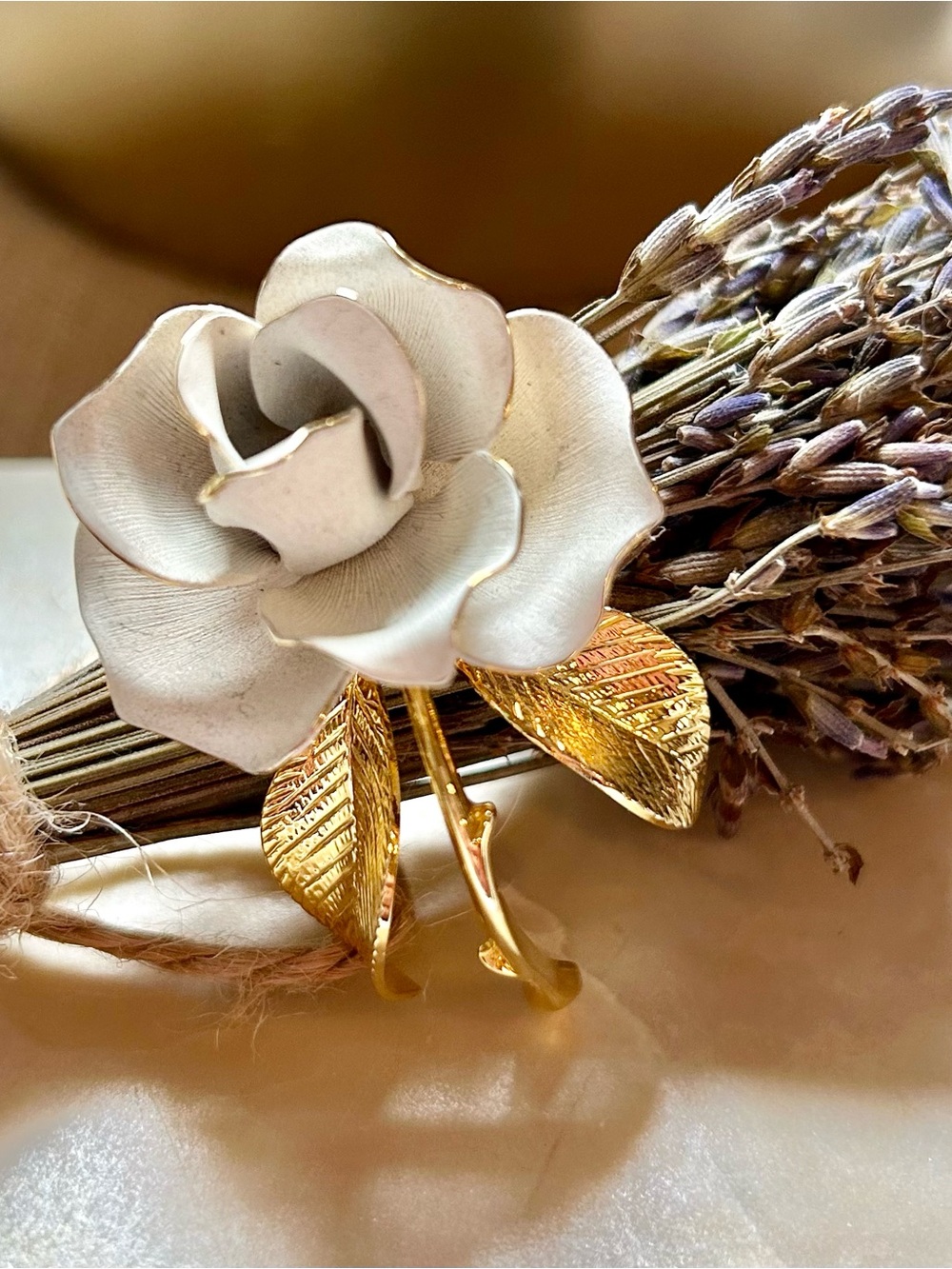 Vintage Giovanni Cerrito White Enamel Rose Brooch